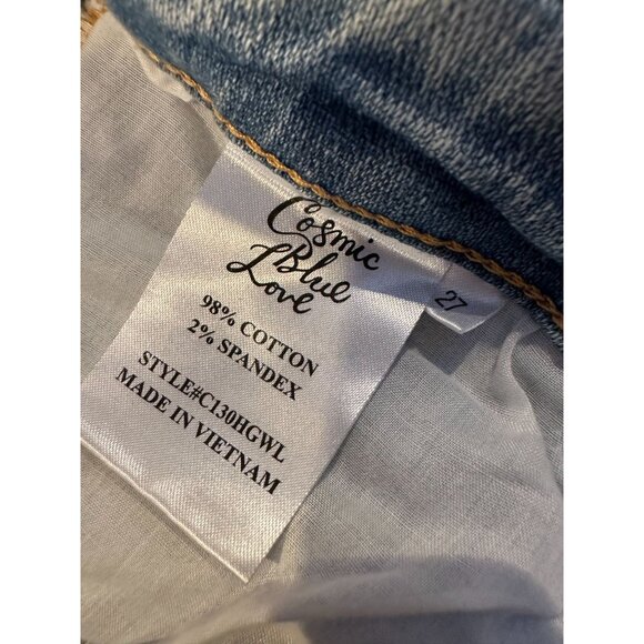 Cosmic Blue Love Distressed Boyfriend Jeans – Size 27 - Picture 3 of 11